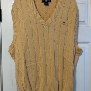 Vintage 90s GANT Sweater Vest Mens XL Yellow Cable Knit V-Neck
